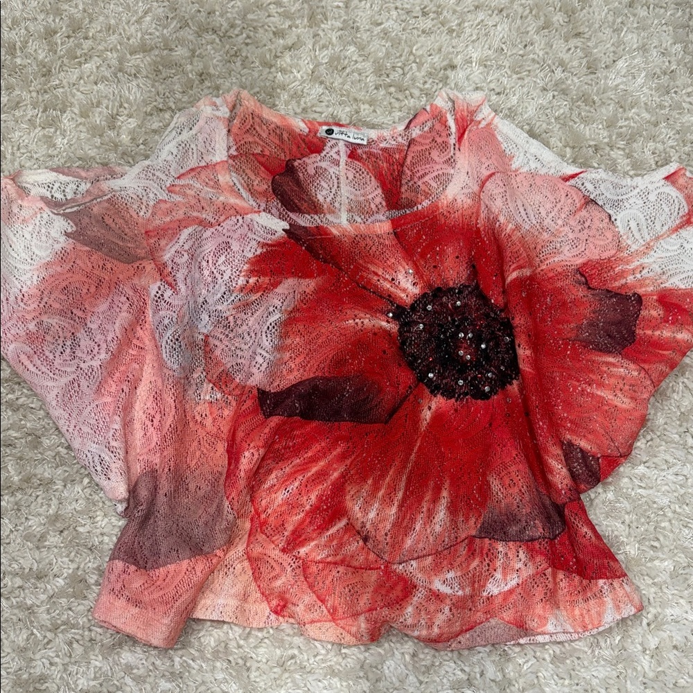 Floral Lace Women's Top - Coral Red